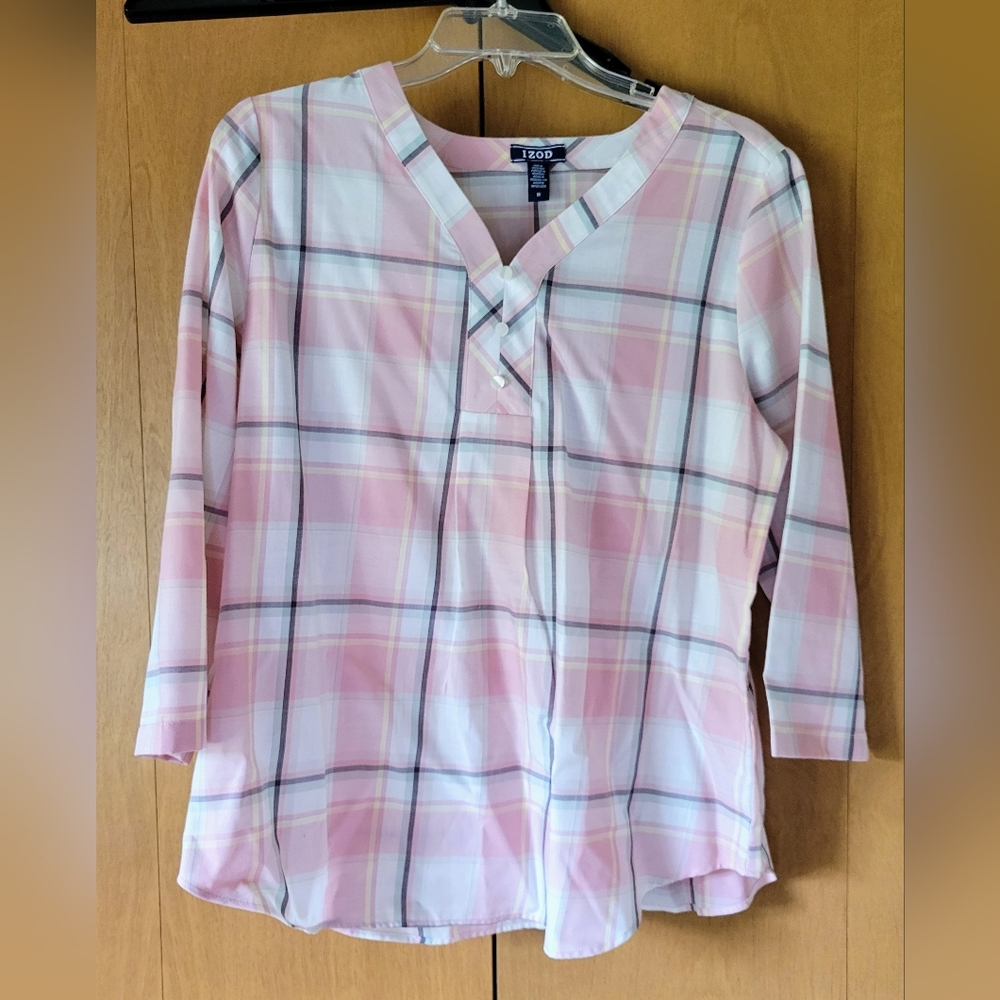 Izod Blouse M Plaid